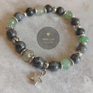 Элегантный браслет "Звезда удачи" из натуральных камней авантюрина и чёрного ларвикита